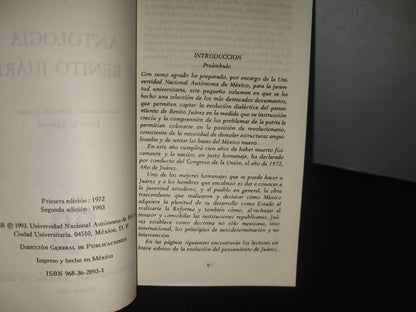 96- Benito Juárez. Antología - Universidad Nacional Autónoma De México - Segunda Edición 1993