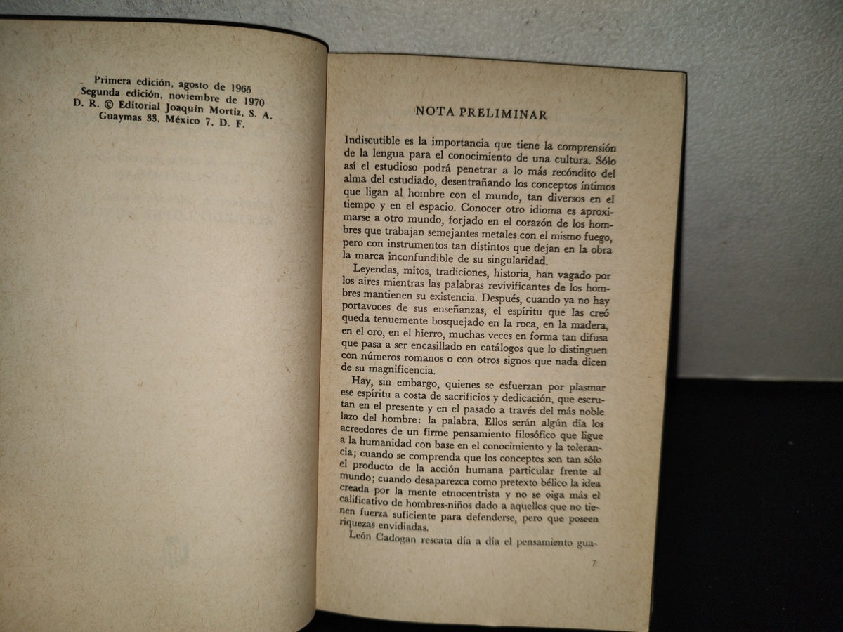 202- La Literatura De Lo Guaraníes - León Cadogan, A. López Austin. Editorial Joaquín Mortiz, 1970
