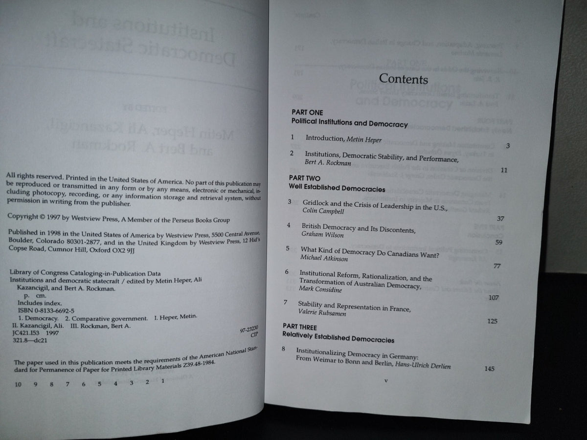220- Institutions And Democratic Statecraft, Edited By Metin Heper, Ali Kazancigil, Bert A. Rockman