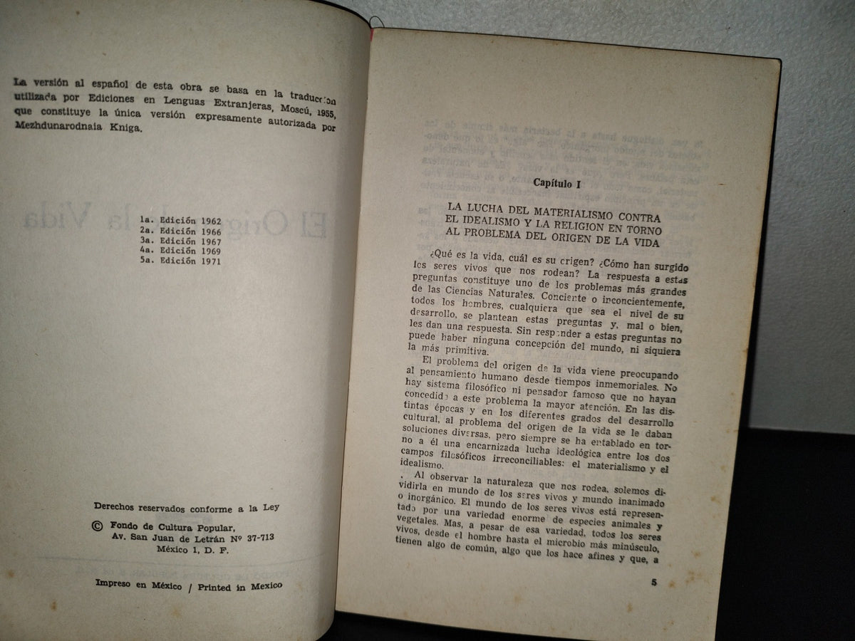 99- El Origen De La Vida - A. Oparin - Fondo De Cultura Popular - 1971
