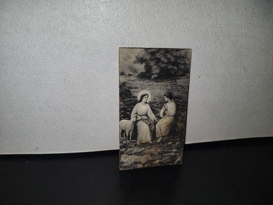 A10C1-2- Antigua Estampa. Virgen Con Cordero Y El Niño Jesús En Santa Serenidad - 1935