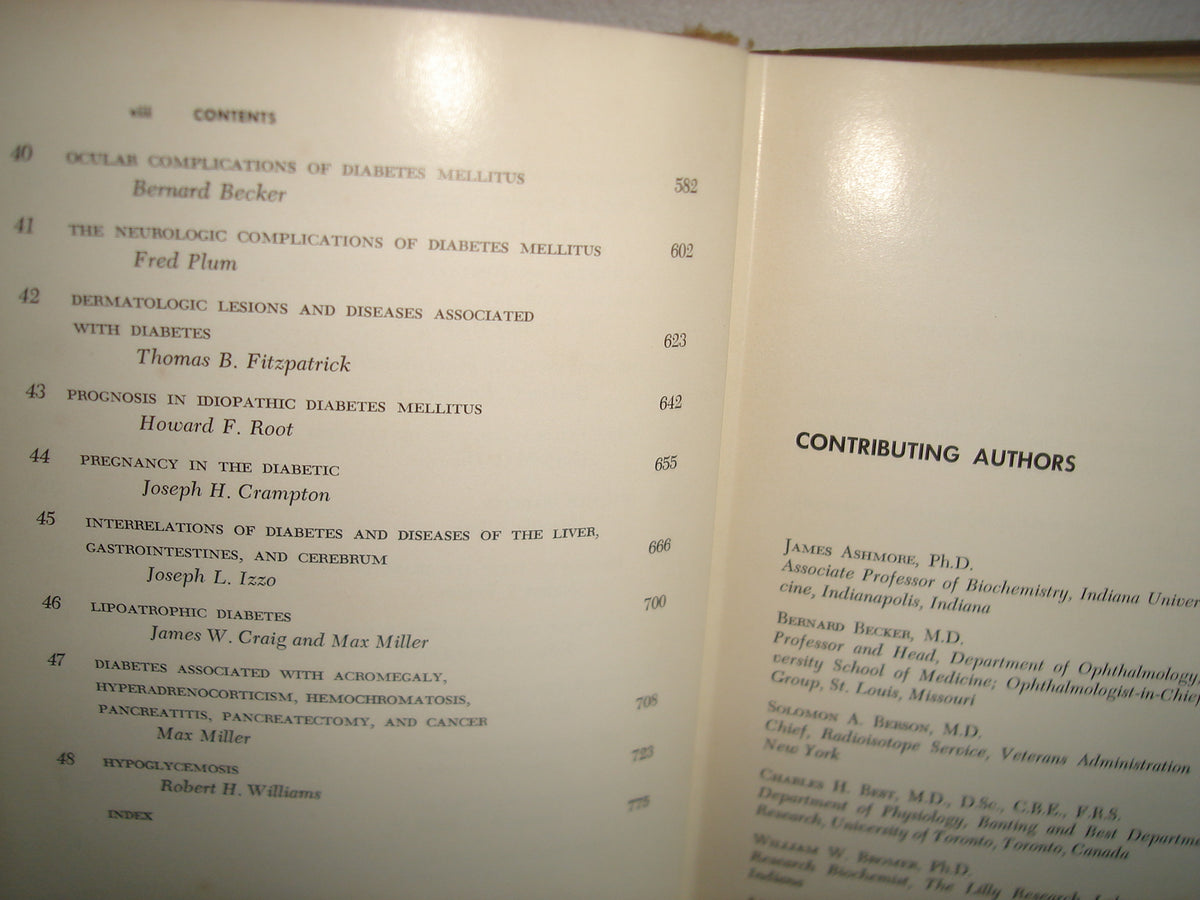 160- Diabetes. With A Chapter On Hypoglycemia, By 54 Author. Edited By Robert H. Williams - 1960