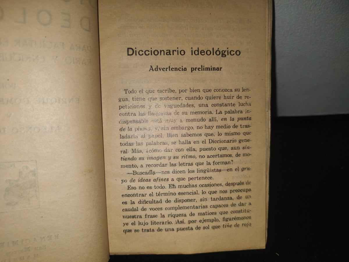 96- Diccionario Ideológico Para Facilitar El Trabajo Literario Y Enriquecer El Estilo - 30'S, 40'S