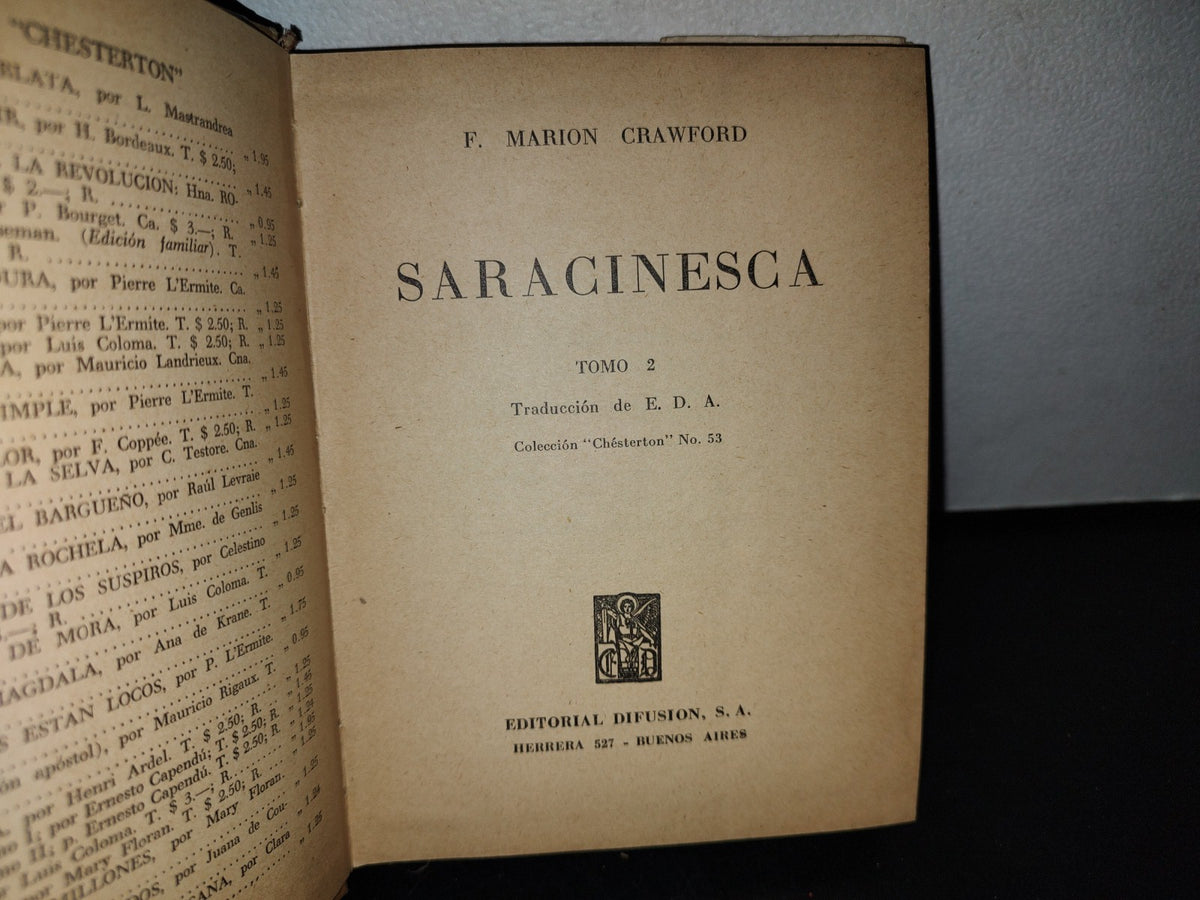 66- Saracinesca. Tomo 2 - F. Marion Crawford - Editorial Difusión, 1946