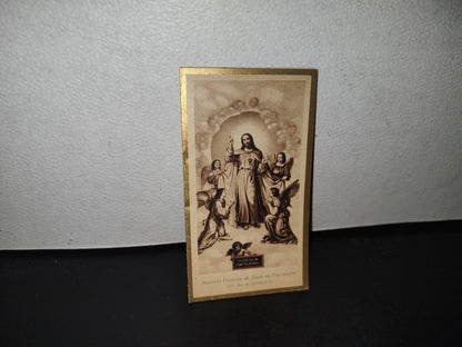 A10C1-2- Preciosa Estampa Con Oración: El Sagrado Corazón De Jesús Con Ángeles Adorándolo - 1933