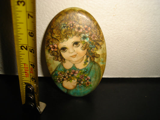 A2- Antiguo Espejito. Niña De Rizos Con Ramo De Flores - Años 70'S - 80'S