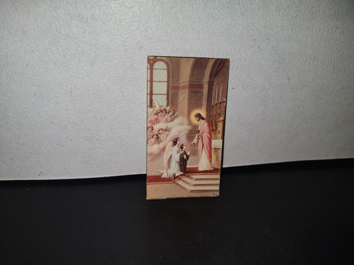 A10C1-2- Antigua Estampa: Niño En Primera Comunión Recibiendo La Santa Hostia, Dada Por Jesús - 1934