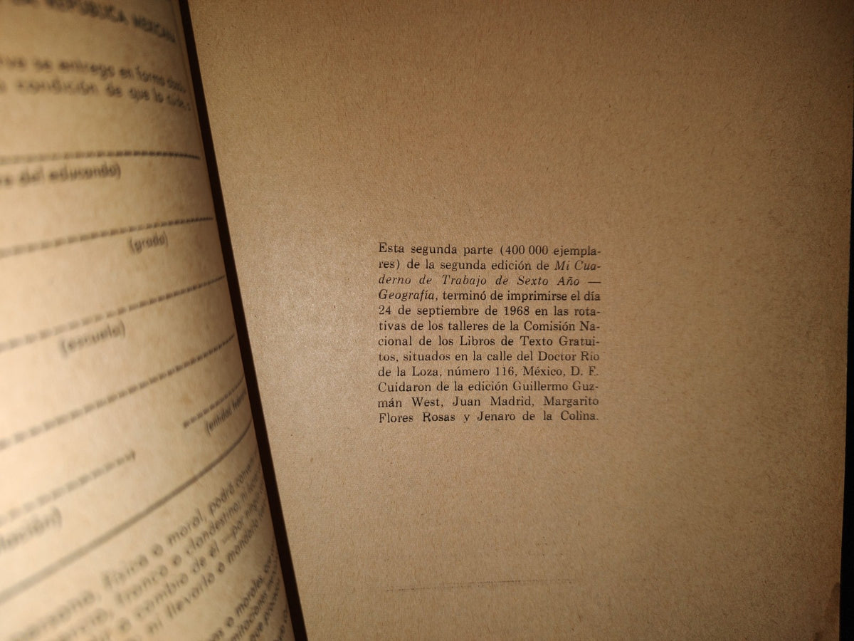 100- Mi Cuaderno De Trabajo De Sexto Año - Geografía - 1968