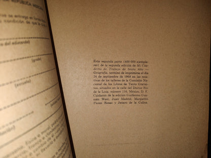 100- Mi Cuaderno De Trabajo De Sexto Año - Geografía - 1968