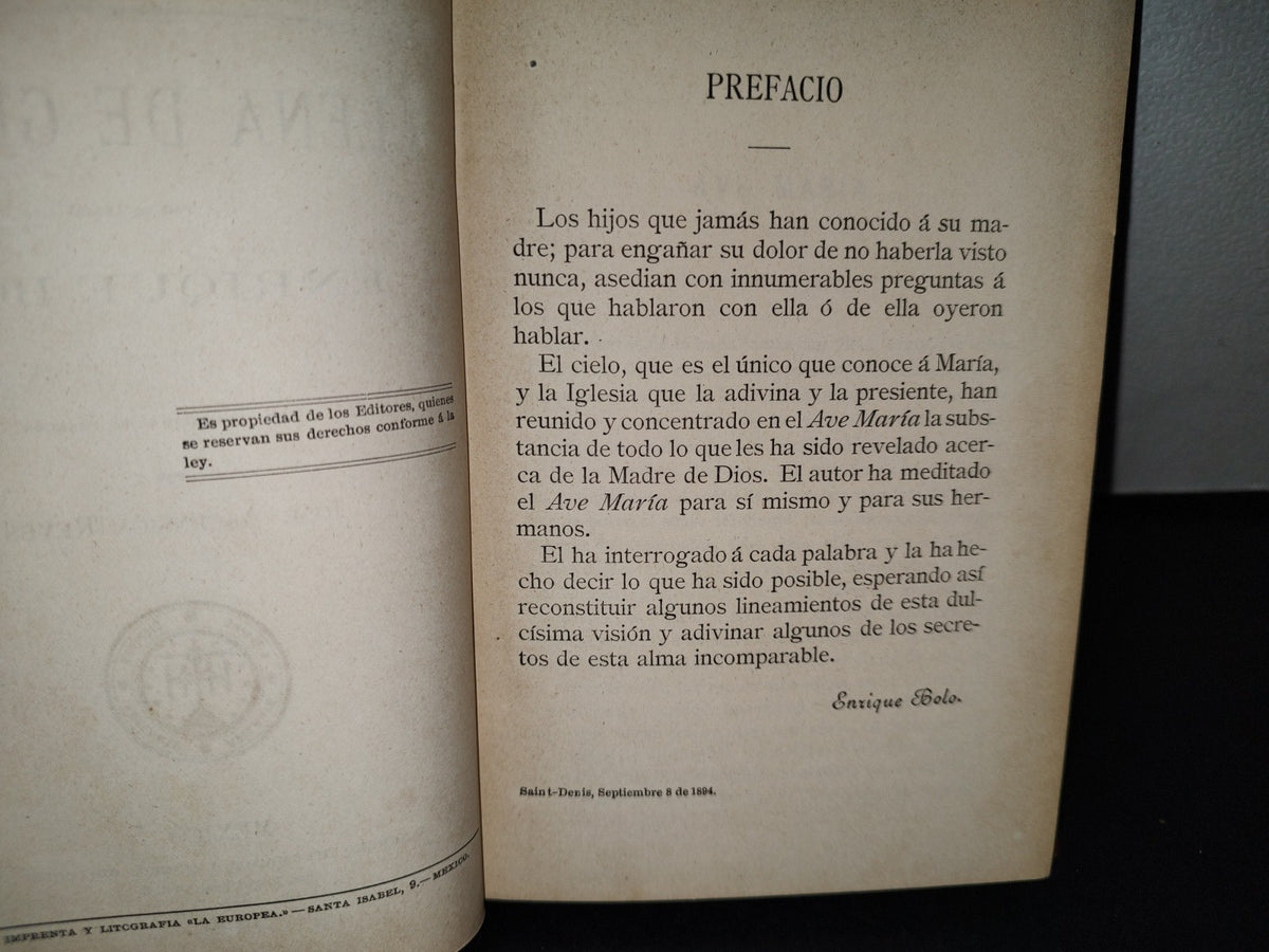 60- Llena De Gracia - Enrique Bolo - México, Herrero, Hermanos, Libreros Editores, 1895