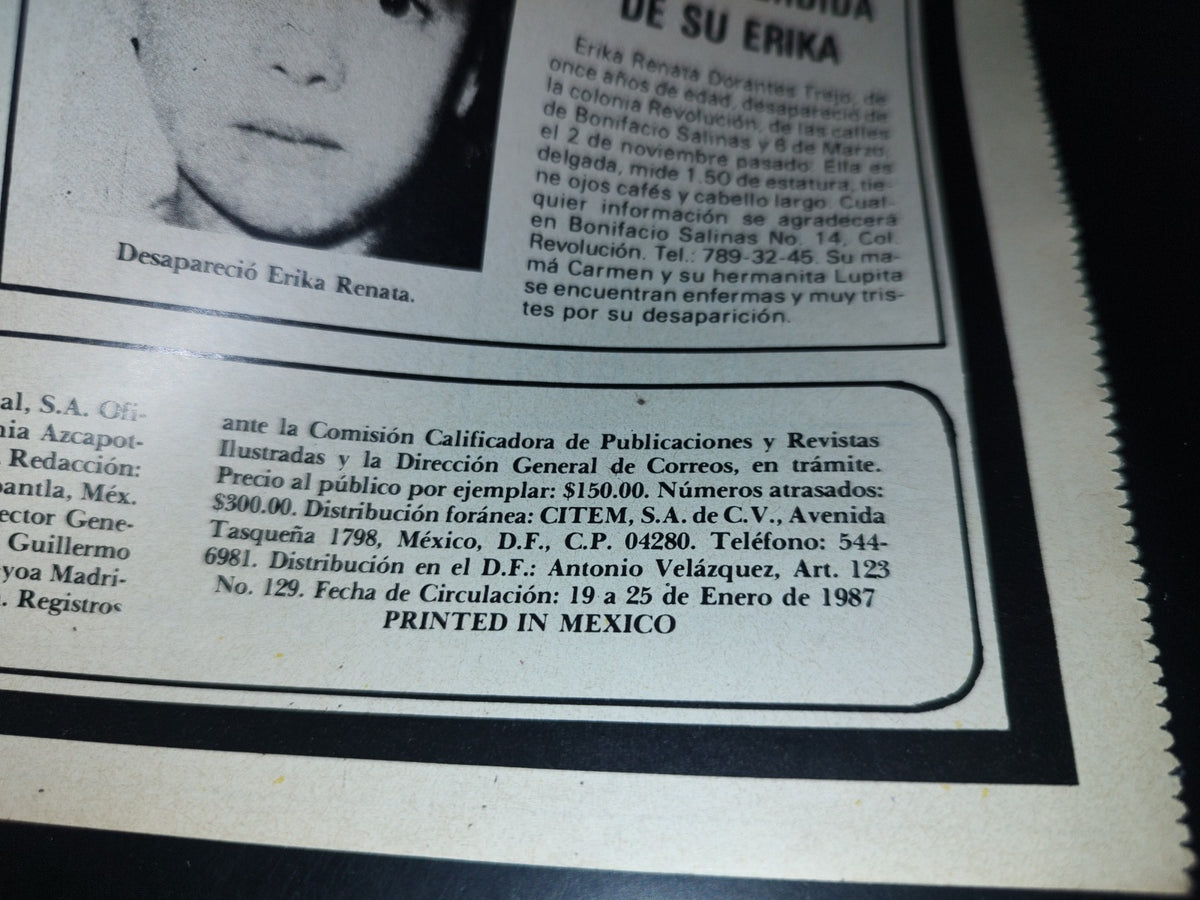 96- ¡Peligro! Tragedias Del Pueblo. Alicia Encinas, Carmelina Encinas. No. 24, 1987
