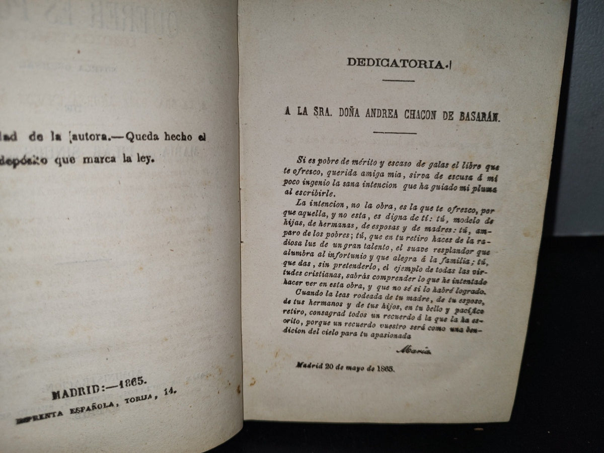 64- Querer Es Poder. Novela Original De María Del Pilar Sinués De Marco - Primera Edición 1865