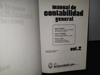 90- Manual De Contabilidad General. Sidney Davidson, James S. Schindler. Interamericana, 1A. E. 1977