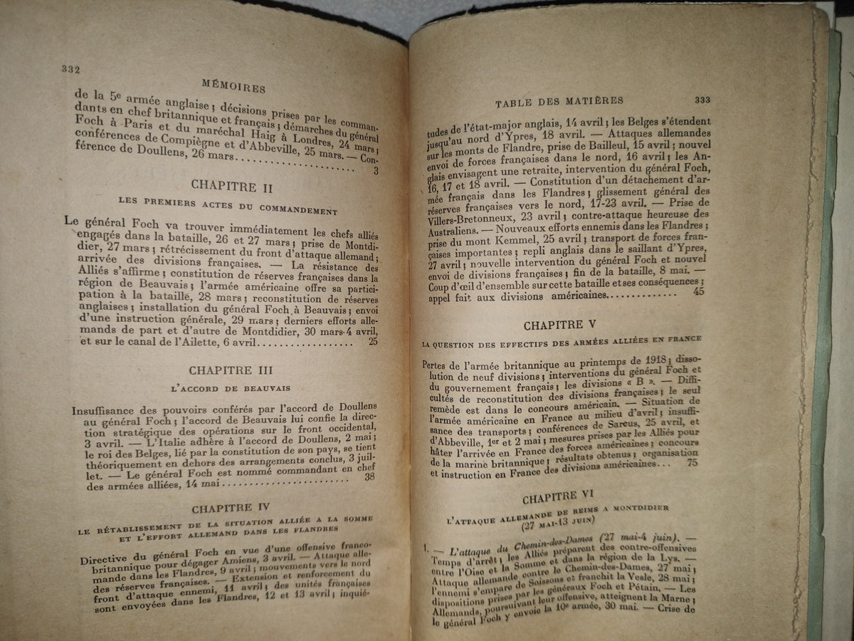 64- Memoires Pour Servir A L'Histoire De La Guerre De 1914-1918 Tome Second. Maréchal Forch - Paris, Librairie Plon. Les Petits-Fils De Plon Et Nourrit, 1931