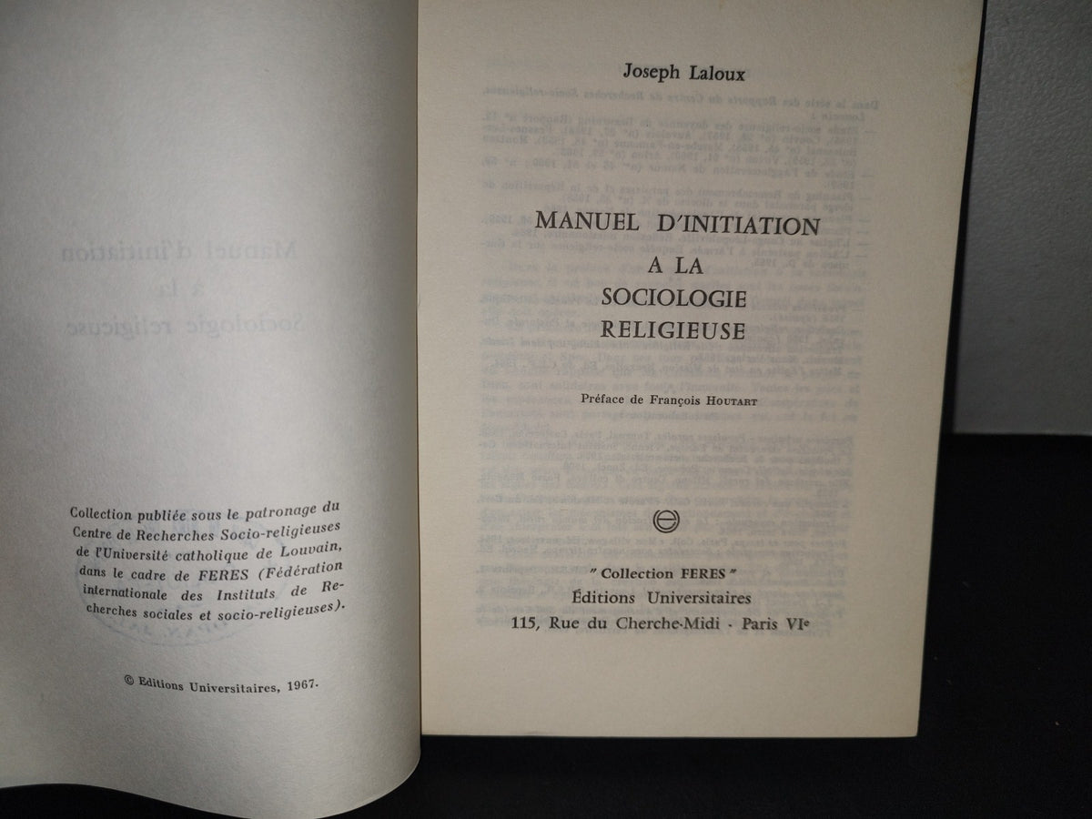 212- Manuel D'Initiation À La Sociologie - Religieuse - Joseph Laloux - 1967