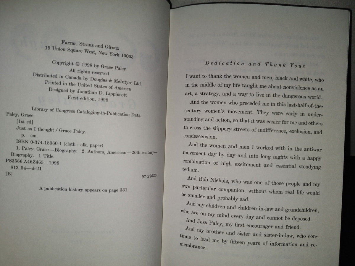 220- Just As I Thought - Grace Paley - Farrar, Straus And Giroux - First Edition 1998