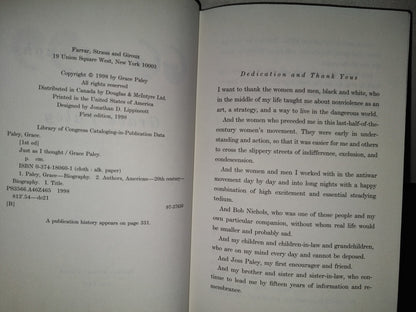 220- Just As I Thought - Grace Paley - Farrar, Straus And Giroux - First Edition 1998