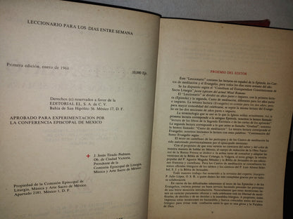 77- Leccionario Para Los Días Entre Semana. Edición Oficial. Texto Experimental Aprobado Por La Comisión Episcopal De Liturgia, Música Y Arte Sacro De México - Editorial El, S. A. De C. V.. Obra Nacional De La Buena Prensa - A. C. - Primera Edición 1968