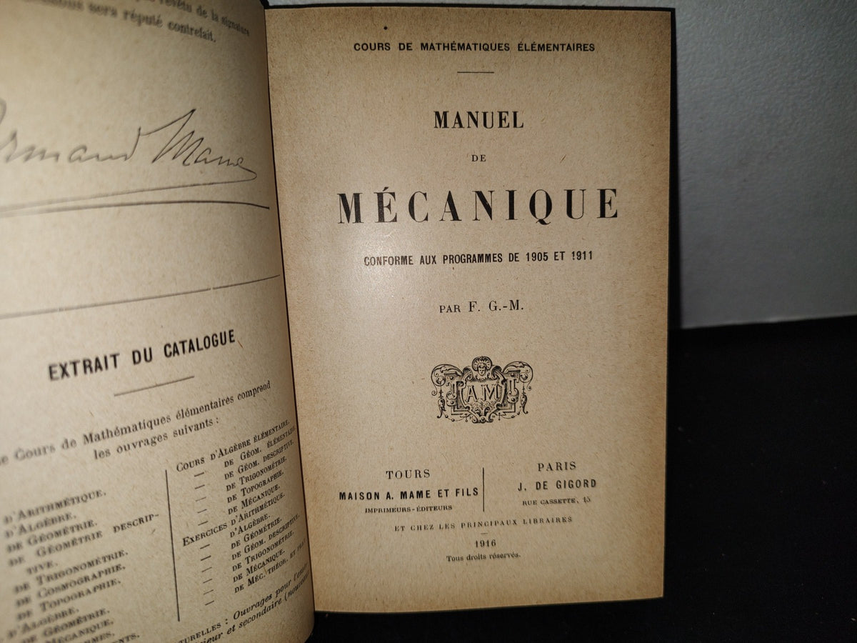 64- Francés. Manual De Mecánica / Manuel De Mécanique - F. G. M. - 1916