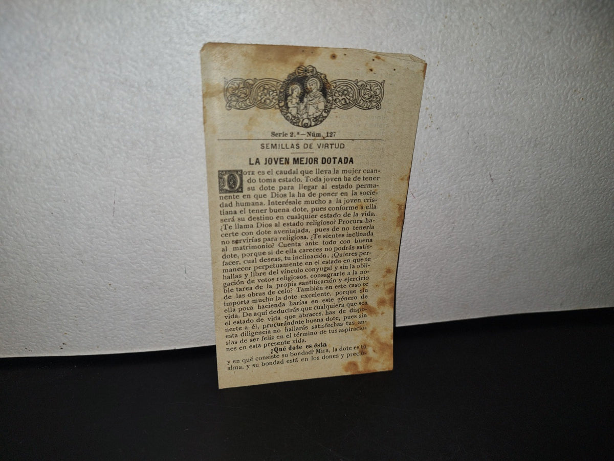 A10C1-2- Panfleto Religioso: Semillas De Virtud. La Joven Mejor Dotada. Serie 2. Núm. 127 - 1918