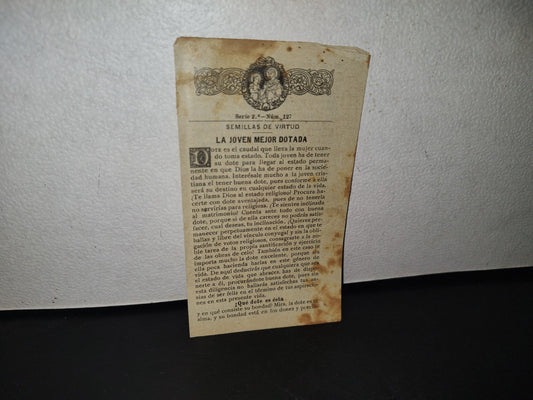A10C1-2- Panfleto Religioso: Semillas De Virtud. La Joven Mejor Dotada. Serie 2. Núm. 127 - 1918