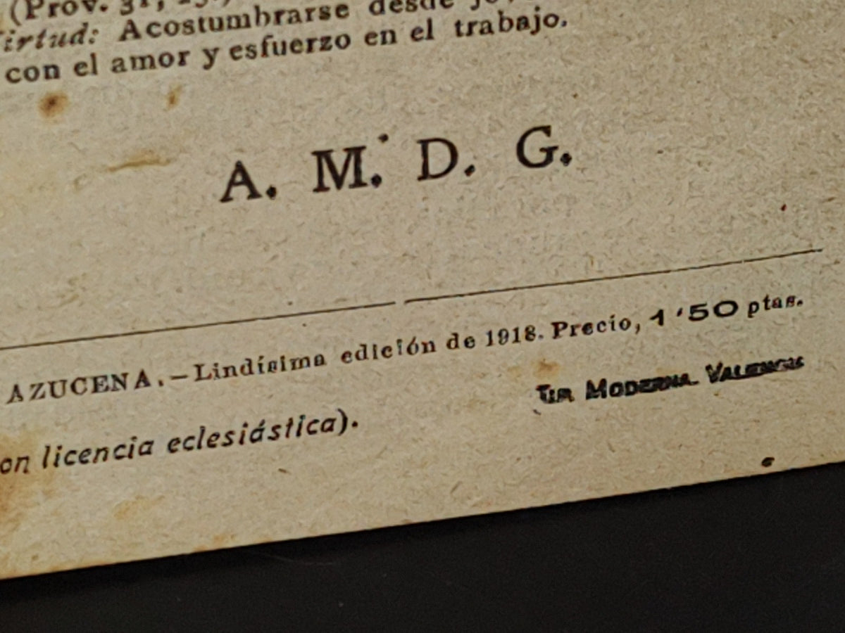 A10C1-2- Panfleto Religioso: Semillas De Virtud. La Joven Mejor Dotada. Serie 2. Núm. 127 - 1918
