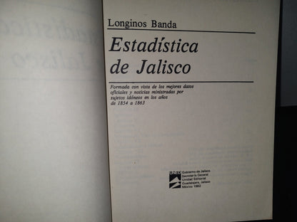 92- Estadística De Jalisco. Formada Con Vista De Los Mejores Datos Oficiales Y Noticias Ministradas Por Sujetos Idóneos En Los Años 1854 A 1863. Longinos Banda - Colección Historia, Serie Estadísticas Básicas No. 5. Gobierno Del Estado De Jalisco - 1982