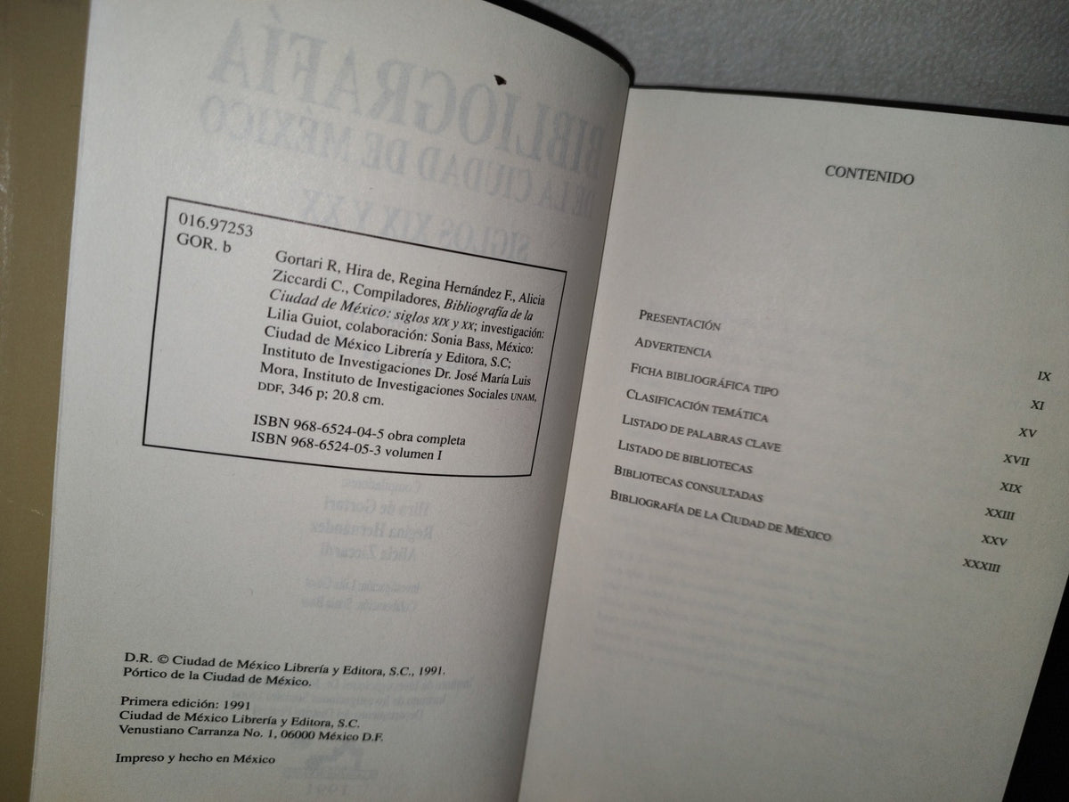 54- Bibliografía De La Ciudad De México. Siglos Xix Y Xx. Volumen I. Autores A-K - Hira De Gortari - Ciudad De México Librería Y Editora S. C., Primera Edición: 1991