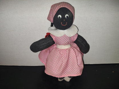 A6- Muñeco De Peluche Vintage: Negrita Con Vestido Rosa - 80'S