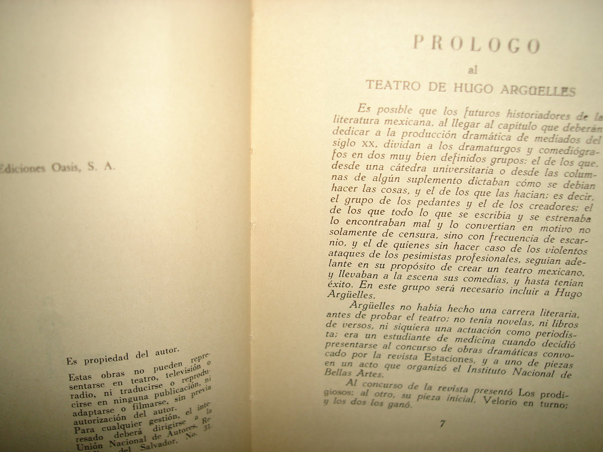 169- Teatro De Hugo Argüelles. Los Prodigiosos/Los Cuervos Están De Luto/El Tejedor De Milagros. Ediciones Oasis, S. A.. Colección  Poliedro. 1961