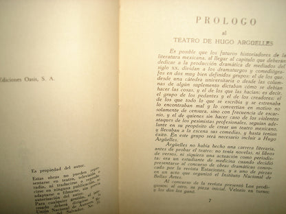 169- Teatro De Hugo Argüelles. Los Prodigiosos/Los Cuervos Están De Luto/El Tejedor De Milagros. Ediciones Oasis, S. A.. Colección  Poliedro. 1961