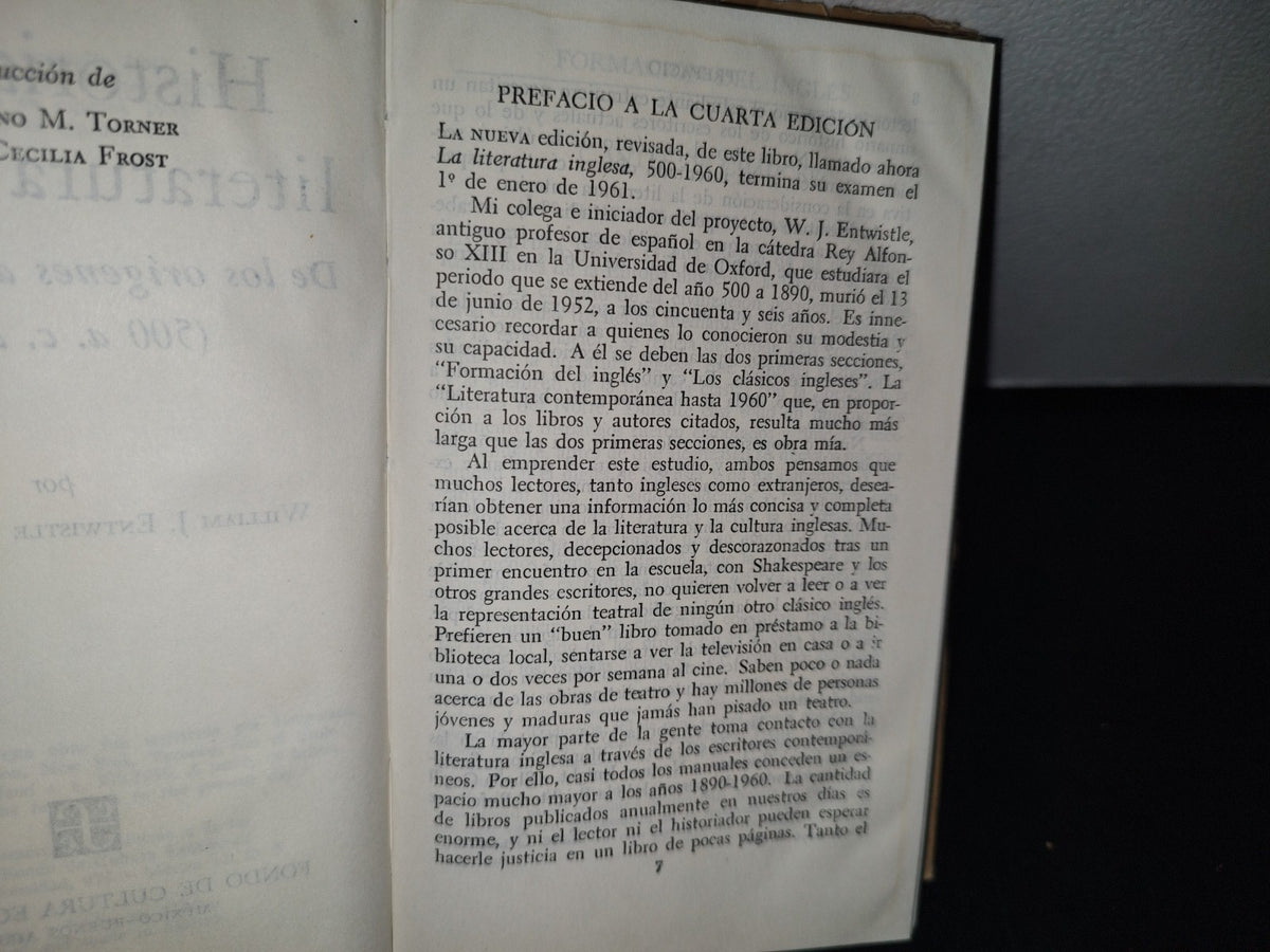 75- Historia De La Literatura Inglesa. De Los Orígenes A La Actualidad - W. J. Entwistle. Breviarios. Fondo De Cultura Económica - 1965