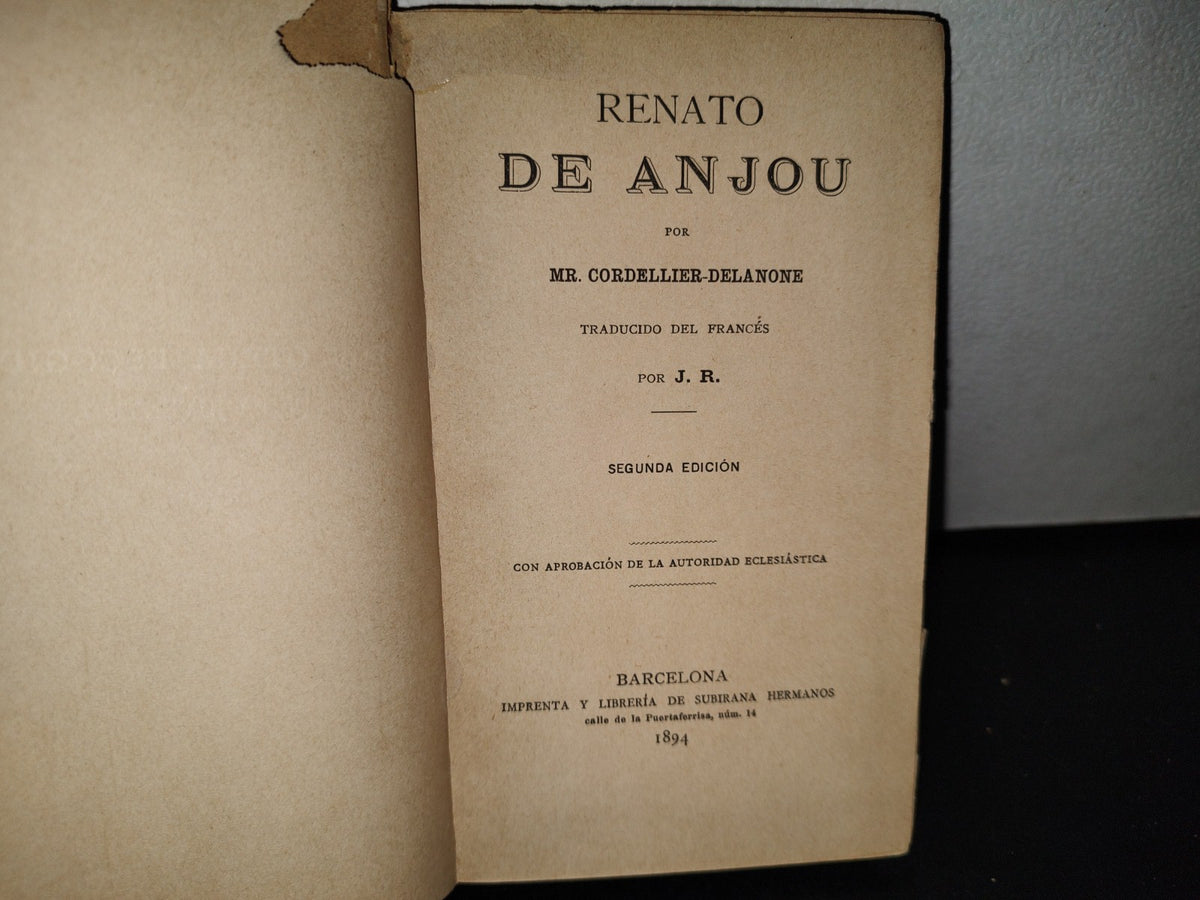 63- Biblioteca De La Juventud. Renato De Anjou Por J. R. - 1894