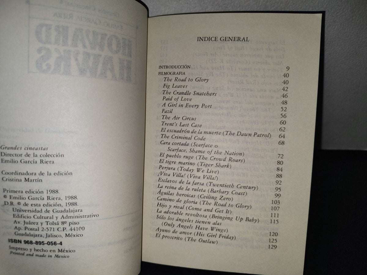 74- Universidad De Guadalajara. Howard Hawks - Emilio García Riera - Primera Edición 1988