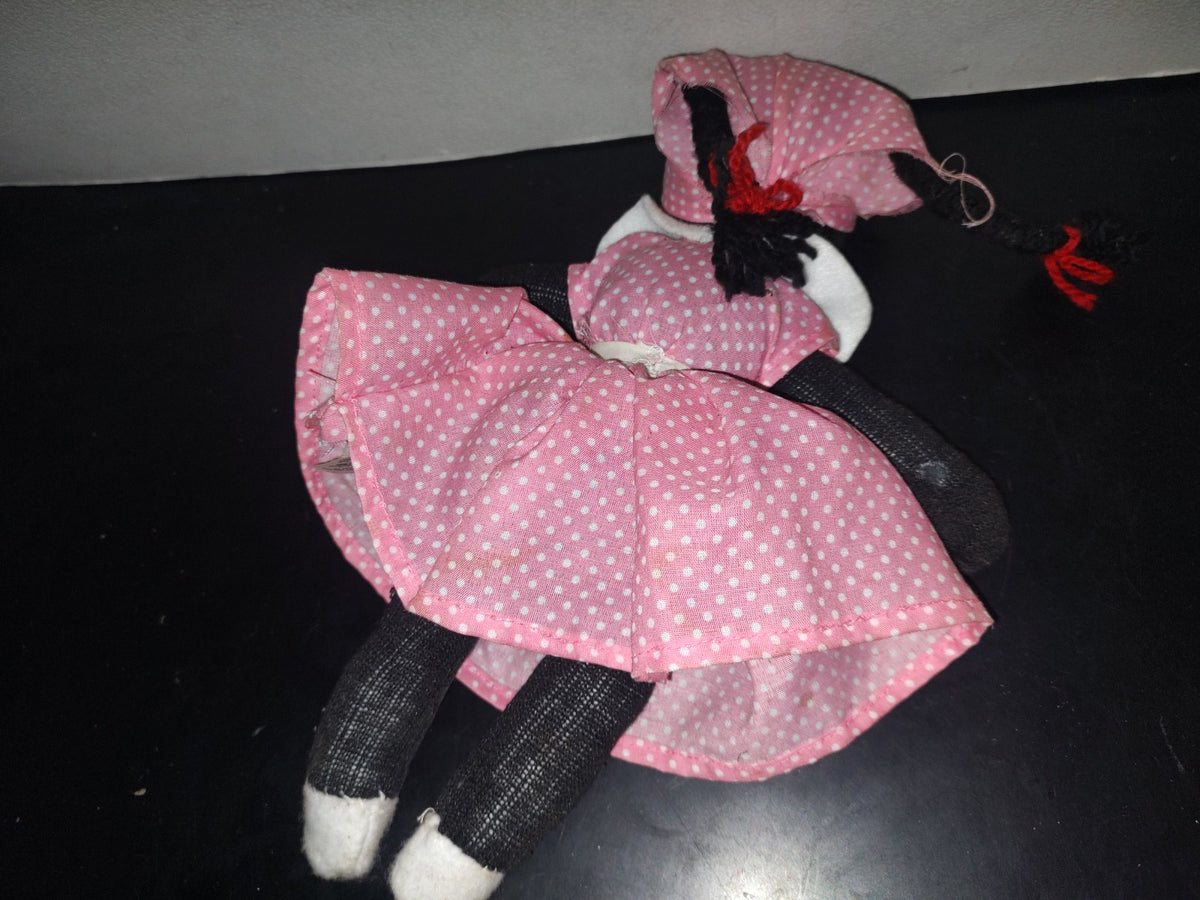 A6- Muñeco De Peluche Vintage: Negrita Con Vestido Rosa - 80'S
