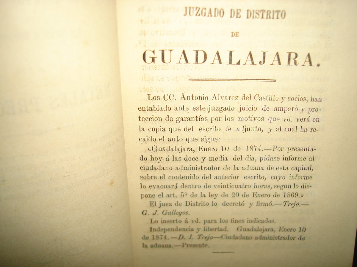 169- El Amparo Concedio Contra Leyes Del Estados Que Imponen Contribuciones A Metales Preciosos. Guadalajara. Tipografía De Sinforoso Banda, 1874