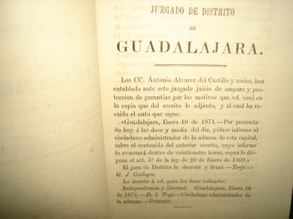169- El Amparo Concedio Contra Leyes Del Estados Que Imponen Contribuciones A Metales Preciosos. Guadalajara. Tipografía De Sinforoso Banda, 1874