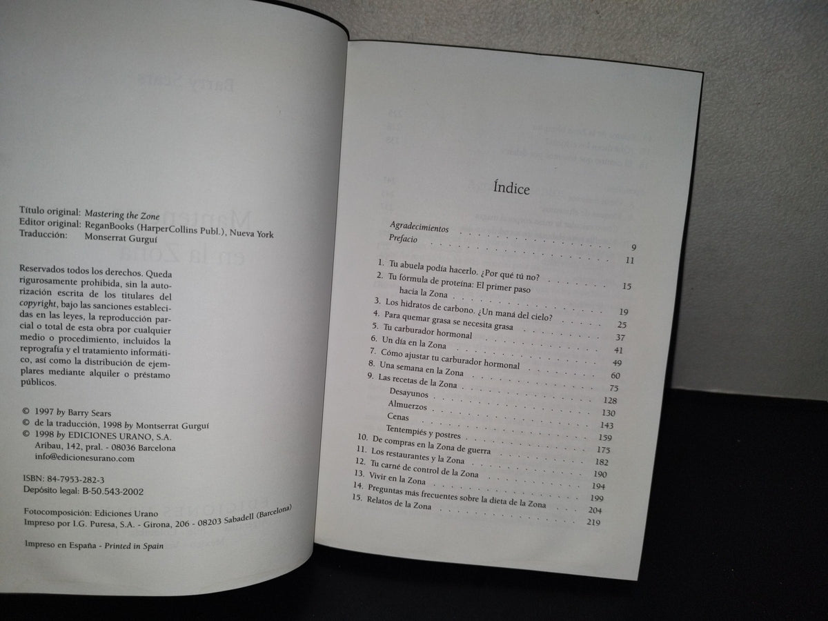 202- Mantenerse En La Zona - Barry Sears - Ediciones Urano - 1998