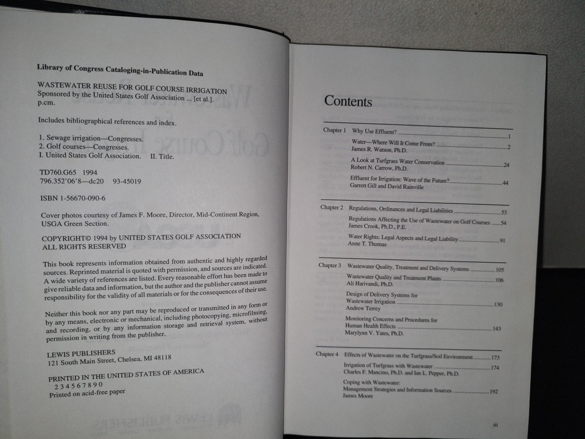 118- Wastewater Reuse For Golf Course Irrigation. The Usga - Lewis Publishers - 1994