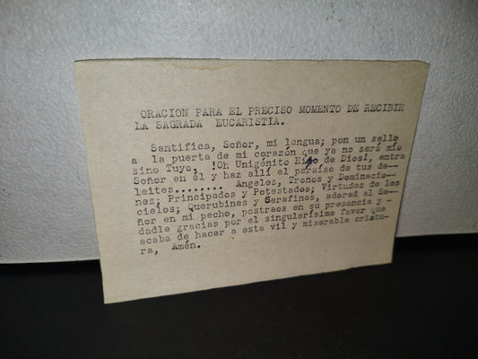 A10C1-2- Oración En Máquina De Escribir... Preciso Momento De Recibir La Sagrada Eucaristía 30'S