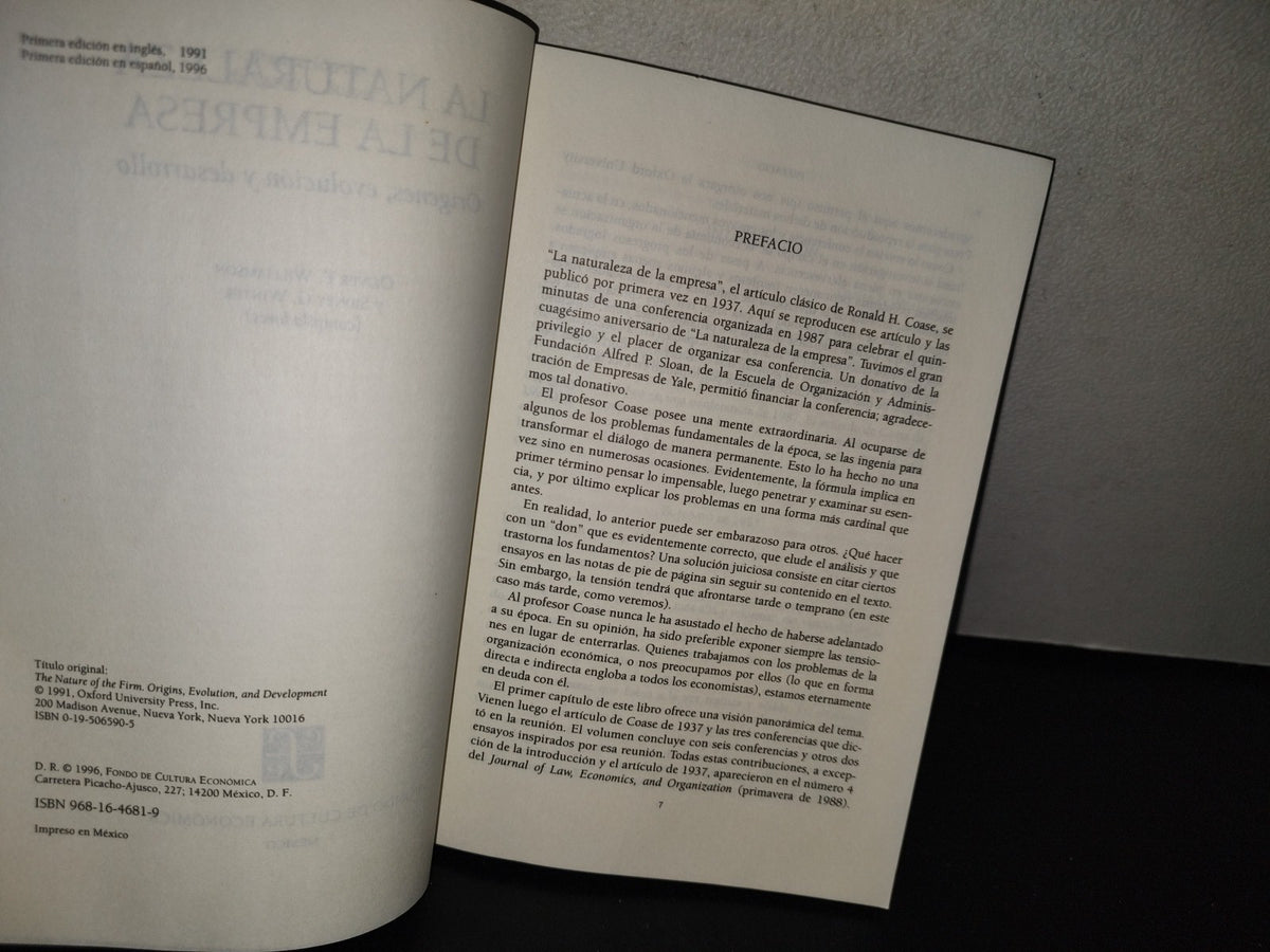 100- La Naturaleza De La Empresa. Orígenes, Evolución Y Desarrollo - Oliver E. Williamson - Fondo De Cultura Económica, Primera Edición En Español 1996