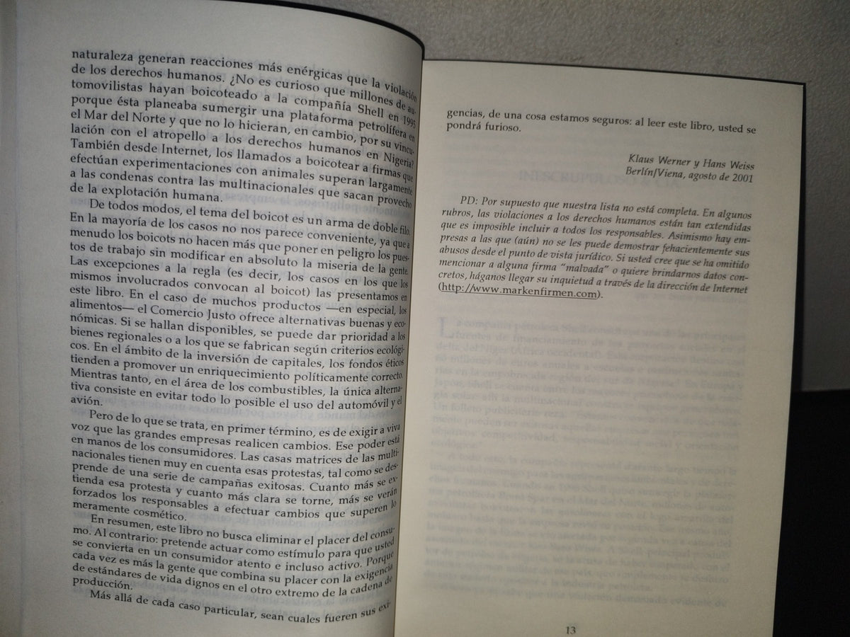98- El Libro Negro De Las Marcas. El Lado Oscuro De Las Empresas Globales. Klaus Werner Y Hans Weiss - Editorial Sudamericana 2003