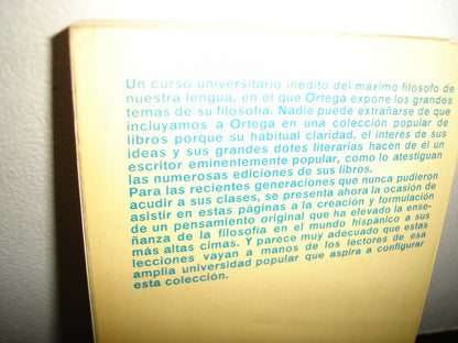 169- Unas Lecciones De Metafísica - Ortega Y Gasset