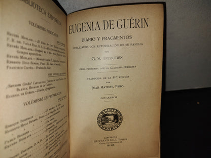 199- Eugenia De Guérin. Diario Y Fragmentos - G. S. Trebutien - Gustavo Gili Editor - 1910