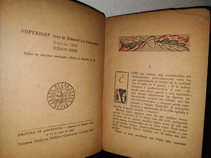 93- Perfiles 5. J. B. Supino, Botticelli - Editorial La Universidad, Buenos Aires - 1944