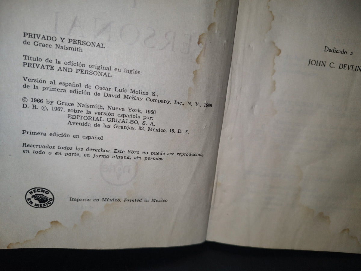 30- Privado Y Personal - Grace Naismith - Primera Edición En Español 1967