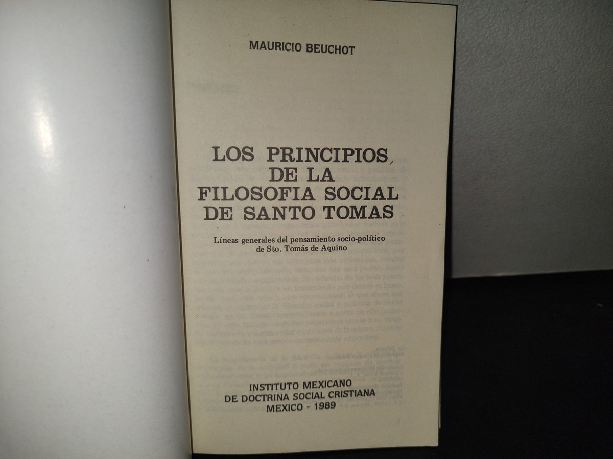 215- Los Principios De La Filosofía Social De Santo Tomás - Mauricio Beuchot