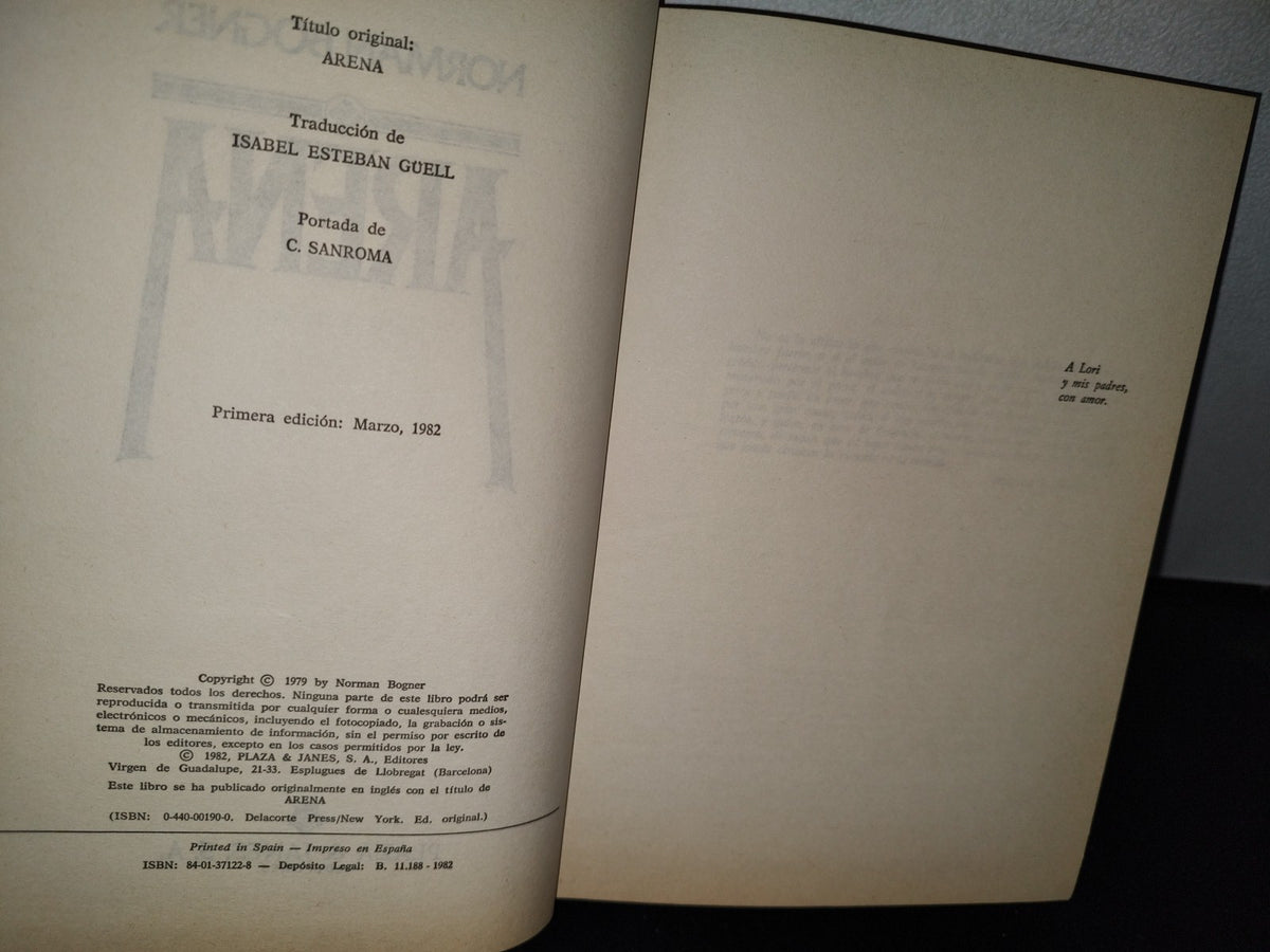 66- Arena - Norman Bogner - Plaza & Janés - Primera Edición: Marzo, 1982