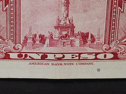 A10C1-2- Antiguo Billete Del Banco De México: Un Pesos. Calendario Azteca - Serie R 1277040 - 1943