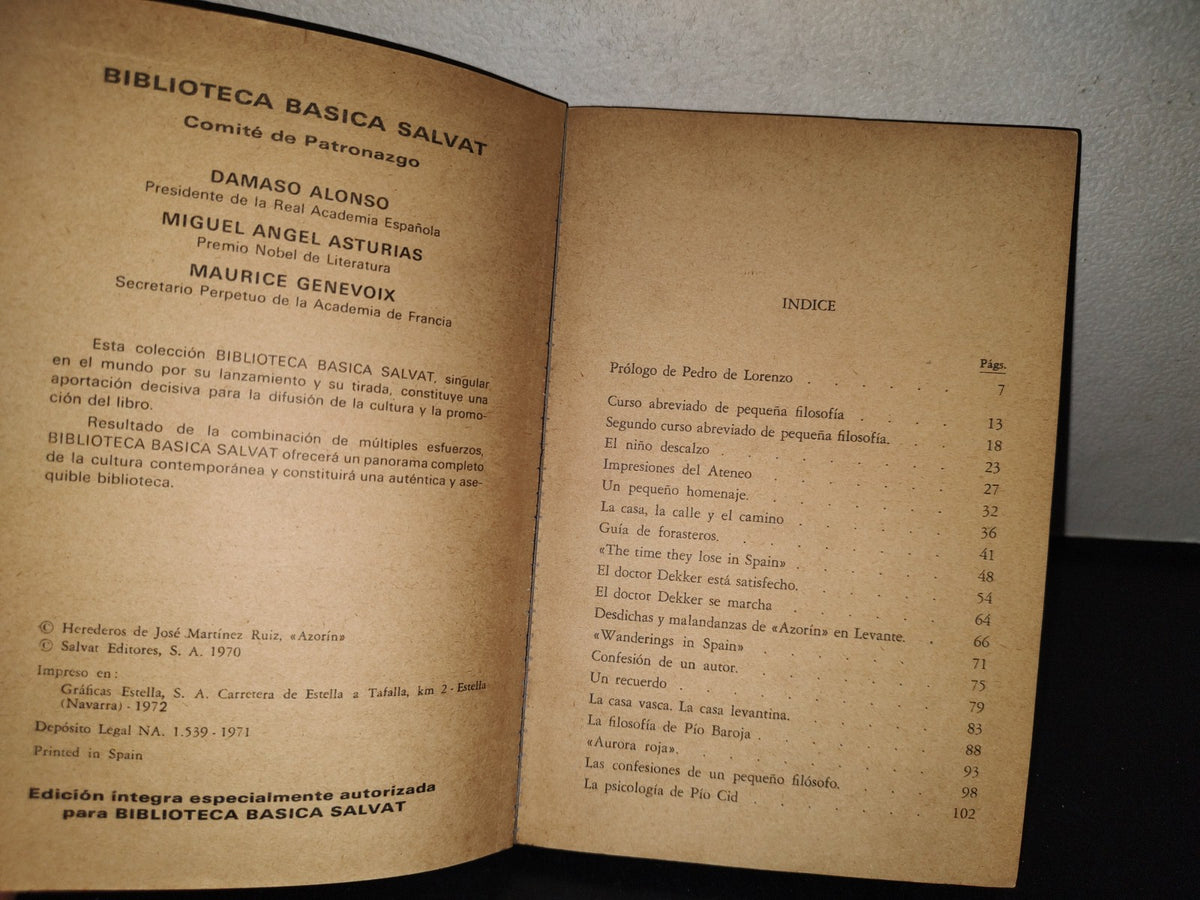 145- Tiempos Y Cosas. Azorin - Biblioteca Básica Salvat - 1971